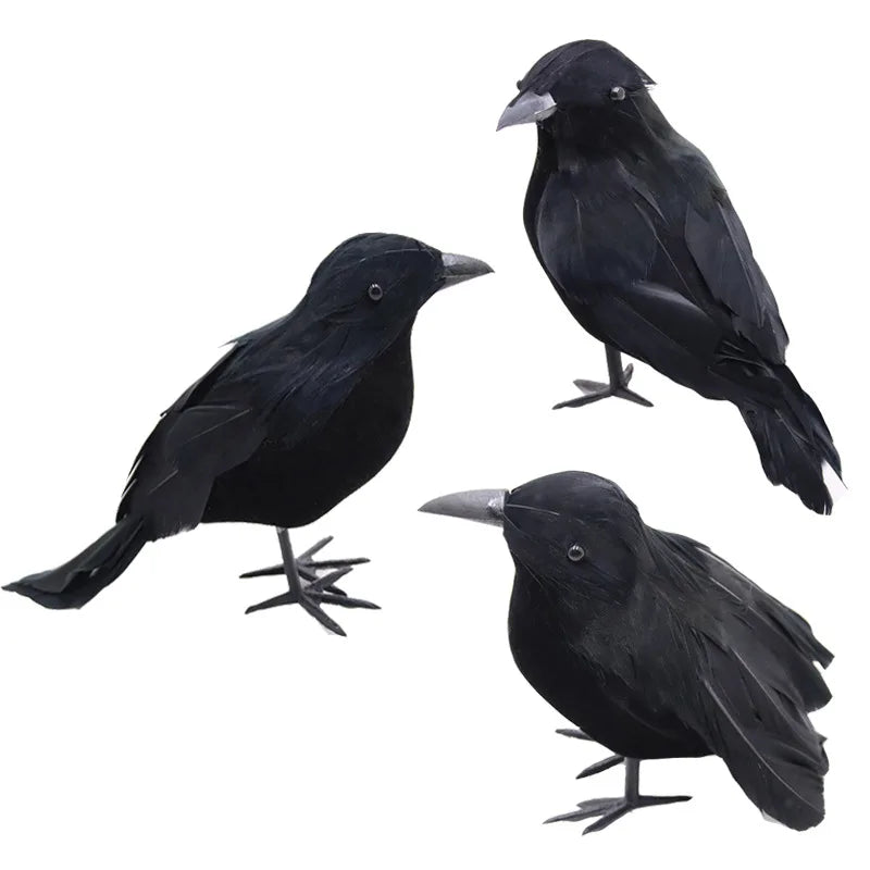 JazzHer 1pcs Simulated Black Feather Crow Halloween Decorations For Home Halloween Party Haunted House Ornament Prop Party Supplies