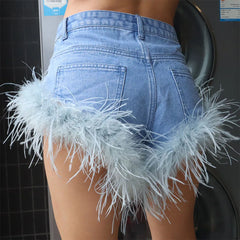 JazzHer Feather Tassel Jean Shorts Women Clothing Summer Sexy Slim Shorts Femme Street Fashion Beach Hot Girl Bottoms 2023 New