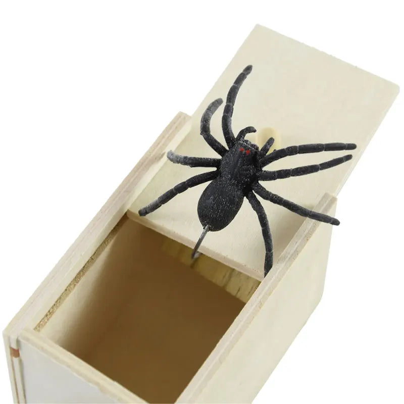 JazzHer Simulation Spider With Wooden Box Kids Favors Tricky Prank Joke Toy Haunted House Horror Props Halloween Party Decor Supplies