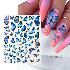 JazzHer 3D Bule Butterflies Nail Art Stickers Spring Cute DIY Charm Decal Wraps Adhesive Slider Decal Manicure Nail Art Decoration LYJO