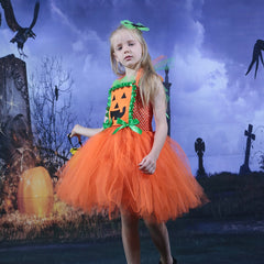 JazzHer Halloween Awakecrm Scary Pumpkin Monster Girls Halloween Dress Up Tutu Dress Kids Clothes For Carnival Party Dresses Orange Dress With Ruffles