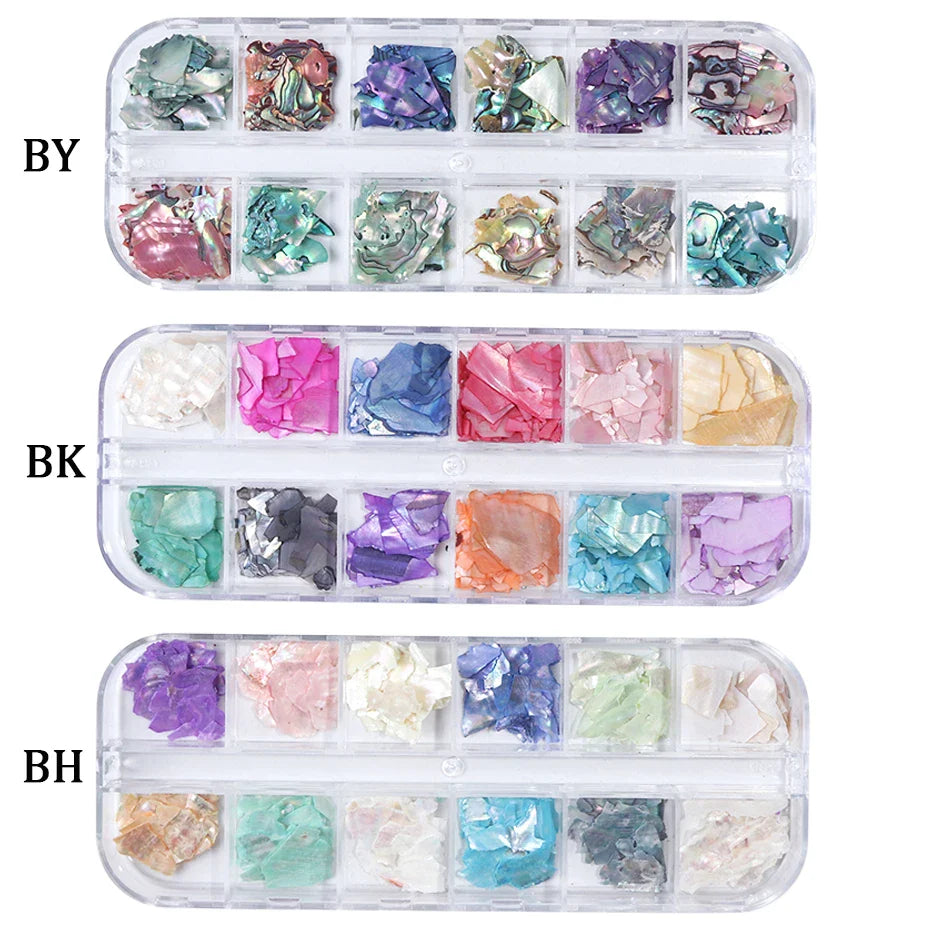 JazzHer Abalone Shell Nails Stone Flakes Mermaid Gradient Fragment 3D Slices Flakes Japanese Nail Art Design Manicure Accessories LYBY