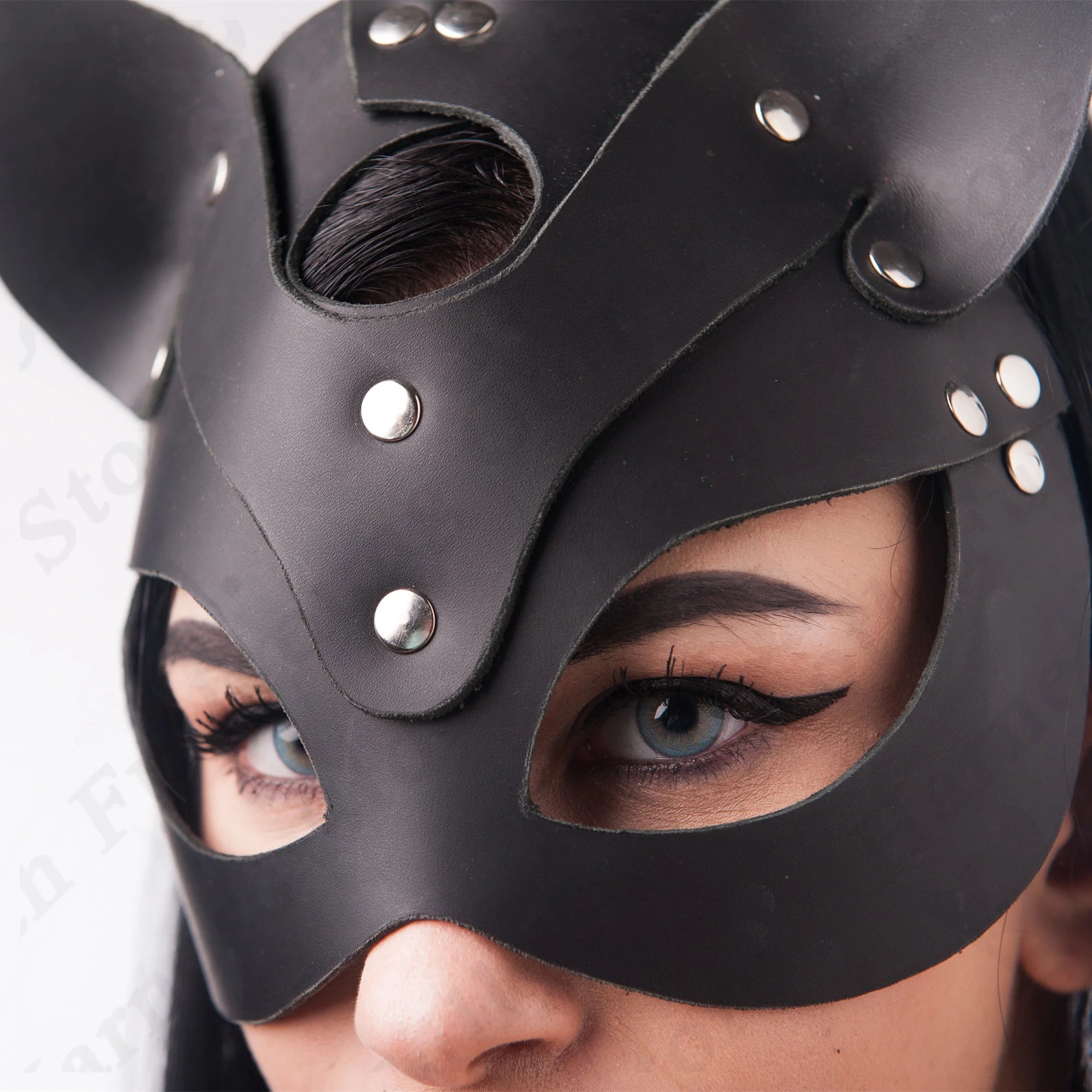 JazzHer PU Fetish Leather Mask Sexy Lingerie For Ladies Leather Harness Cat Mask Erotic Costumes Party Halloween Cosplay Toys Face