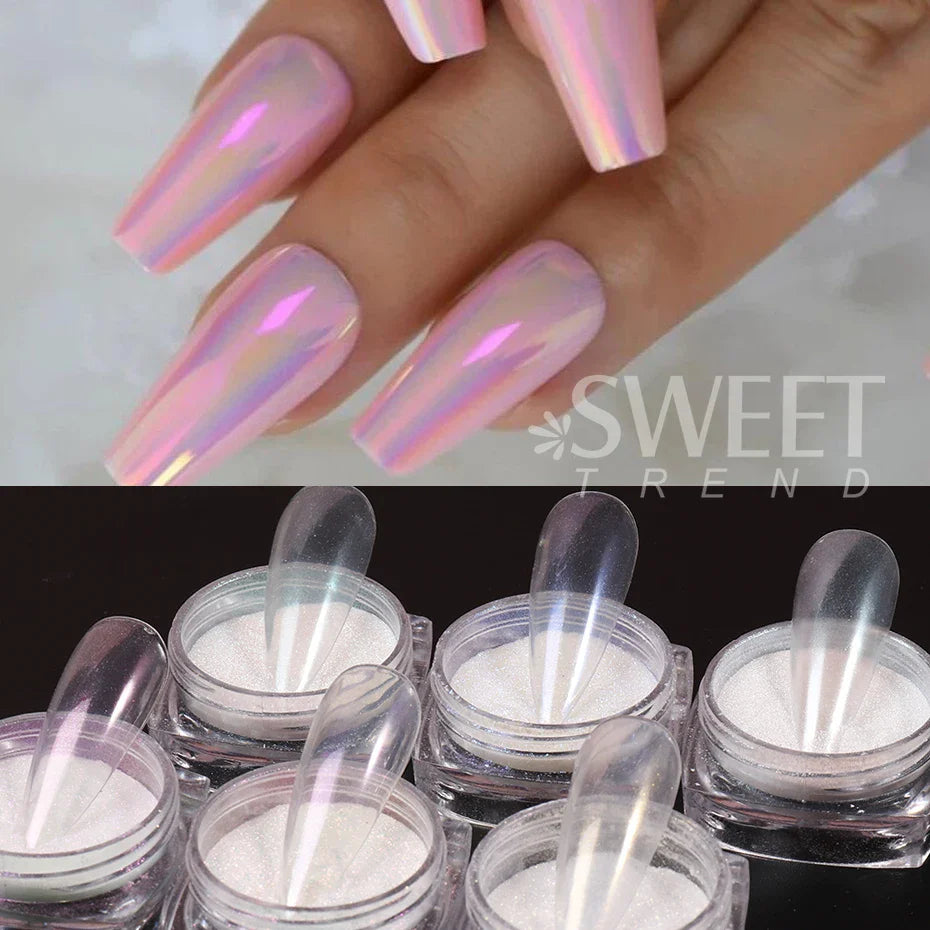 JazzHer Pearl Glitter Nail Powder Aurora Mirror Rub Chrome Pigment White Neon Powder DIY Manicure Gel Polish Dust Nail Art Decoration