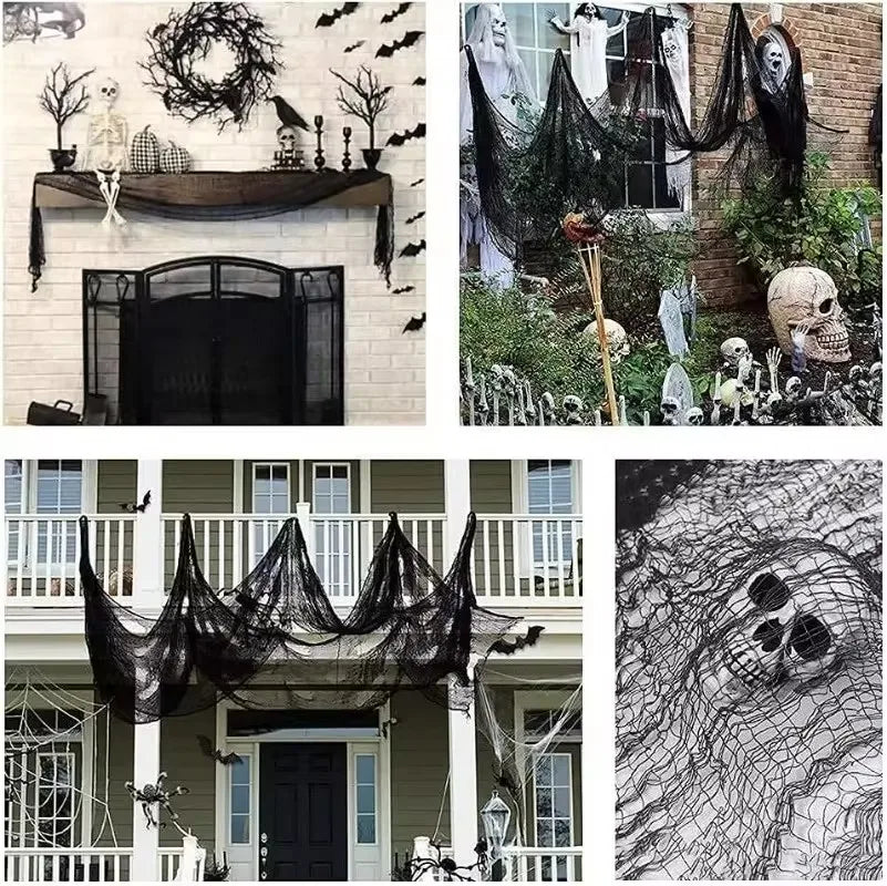 JazzHer 1/5Pcs Halloween Black Gauze Cloth Haunted Houses Horror Props For Halloween Party Home Indoor Outdorr Decoration Scary Fabric