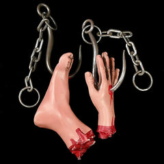 JazzHer Halloween Iron Chains Hook Hand Feet Haunted House Horror Props Scary Fake Hand Hanging Ornament Halloween Party Home Decoration