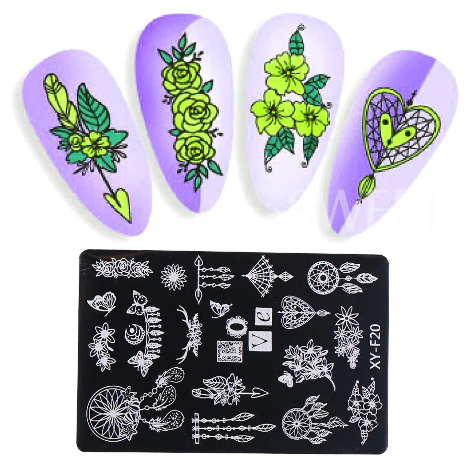 JazzHer Nail Art Stamping Plate Butterfly Feather Designs Geometry Flower Drawing Printing Stamp Templates Nail Charm Mold Stencil Tools