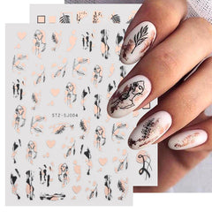 JazzHer 3D Holographic Abstract Strips Nail Stickers Bronzing Geometry Heart Adhesive Slider Nail Art Decals 2024 Manicure Tips LYSTZ-SJ