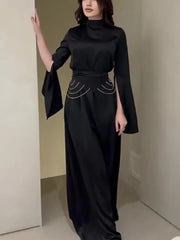 JazzHer Eid women Party Dress Satin Abaya for woman Slim Fit Split Sleeve Jalabiya Ramadan Long Dresses Woman Robe Vestidos Largos 2024