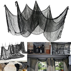 JazzHer Halloween Large Black Grid Yarn Cloth Halloween Party Outdoor Indoor Decorations Gothic Haunted House Horror Props Tablecloth