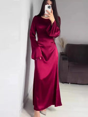 JazzHer Satin Muslim Dress Women Party Dresses Abaya Jalabiya Bandage Morocco Dubai Islam Eid Vestidos Arab Solid Caftan Long Robe 2024