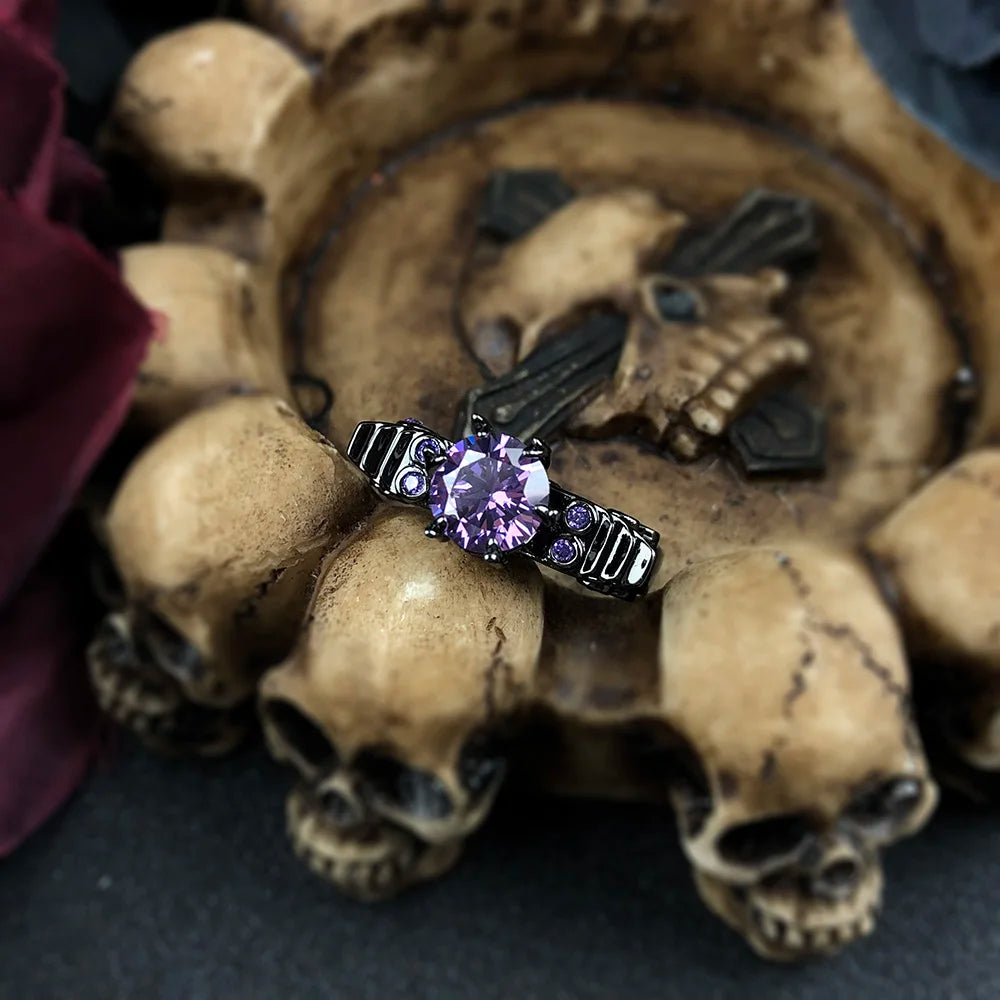 JazzHer Retro Punk Skull Gothic Ring For Women Men Halloween Goth Black Gold Color Rings Accession Wholesale Fashion Jewelry R523