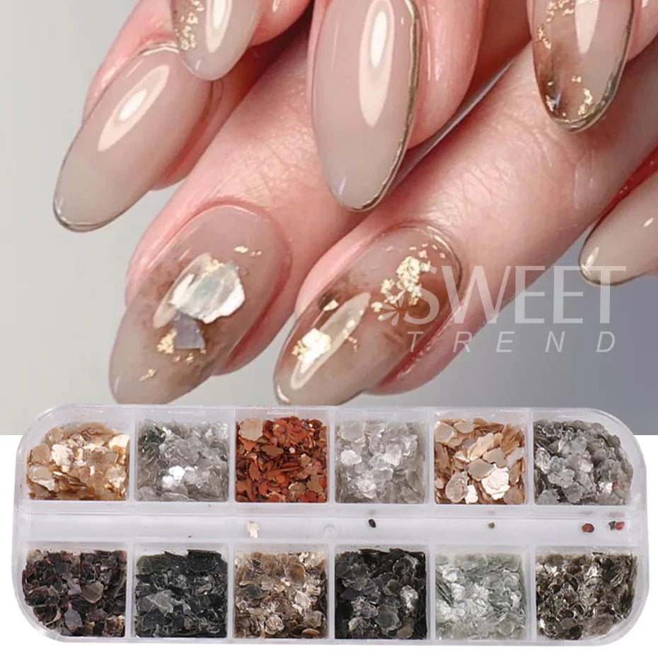 JazzHer 3D Abalone Shell Nail Art Decorations Glitter Irregular Marble Mica Slice Gem Gradient Pearl Natural Manicure Paillette Flakes