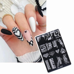 JazzHer Nail Art Stamping Plate Y2K Love Heart Designs Geometry Flower Drawing Printing Stamp Templates Nail Charm Mold Stencil Tools