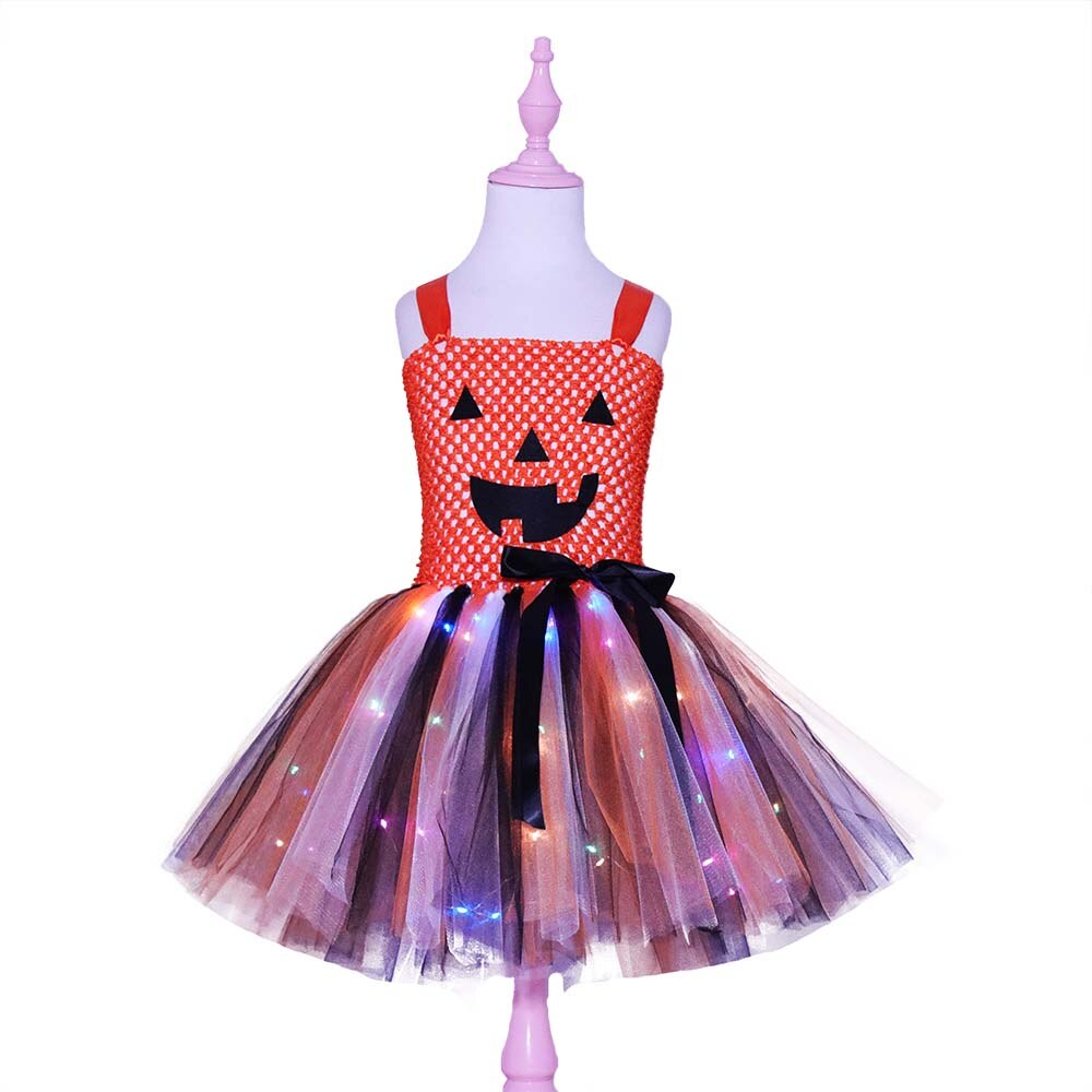 JazzHer Halloween Awakecrm Girls Halloween Pumpkin Costume With Led Kids Monster Tutu Dress For Carnival Party Children Clothes Light Tulle Dress Ball Gown