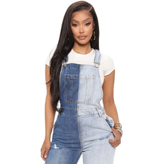 JazzHer Jumpsuits Women Streetwear Denim Overalls Vintage Pocket Casual Suspenders High Waist Strap Straight Jeans Trousers Rompers