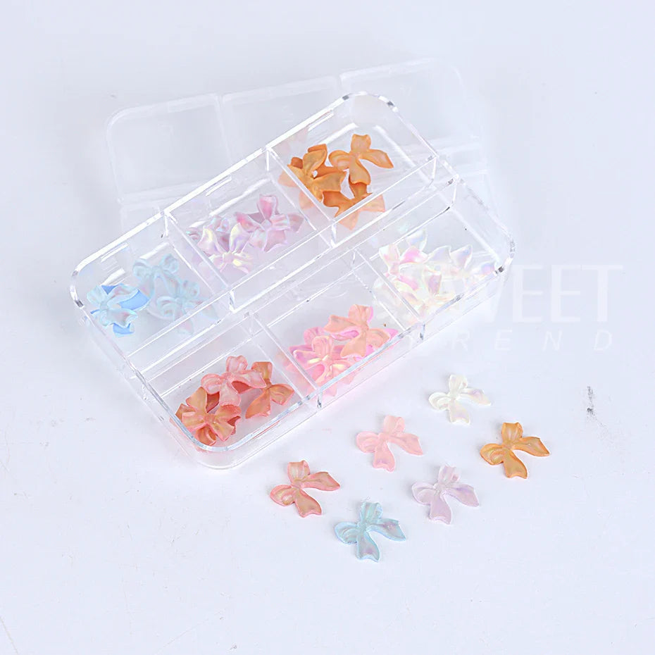 JazzHer 6 Grids Ribbon Bow Nails Decoration Parts 3D Acrylic Gems Stone DIY Holographic Rhinestones Luxury Jewelry Accessories Charms