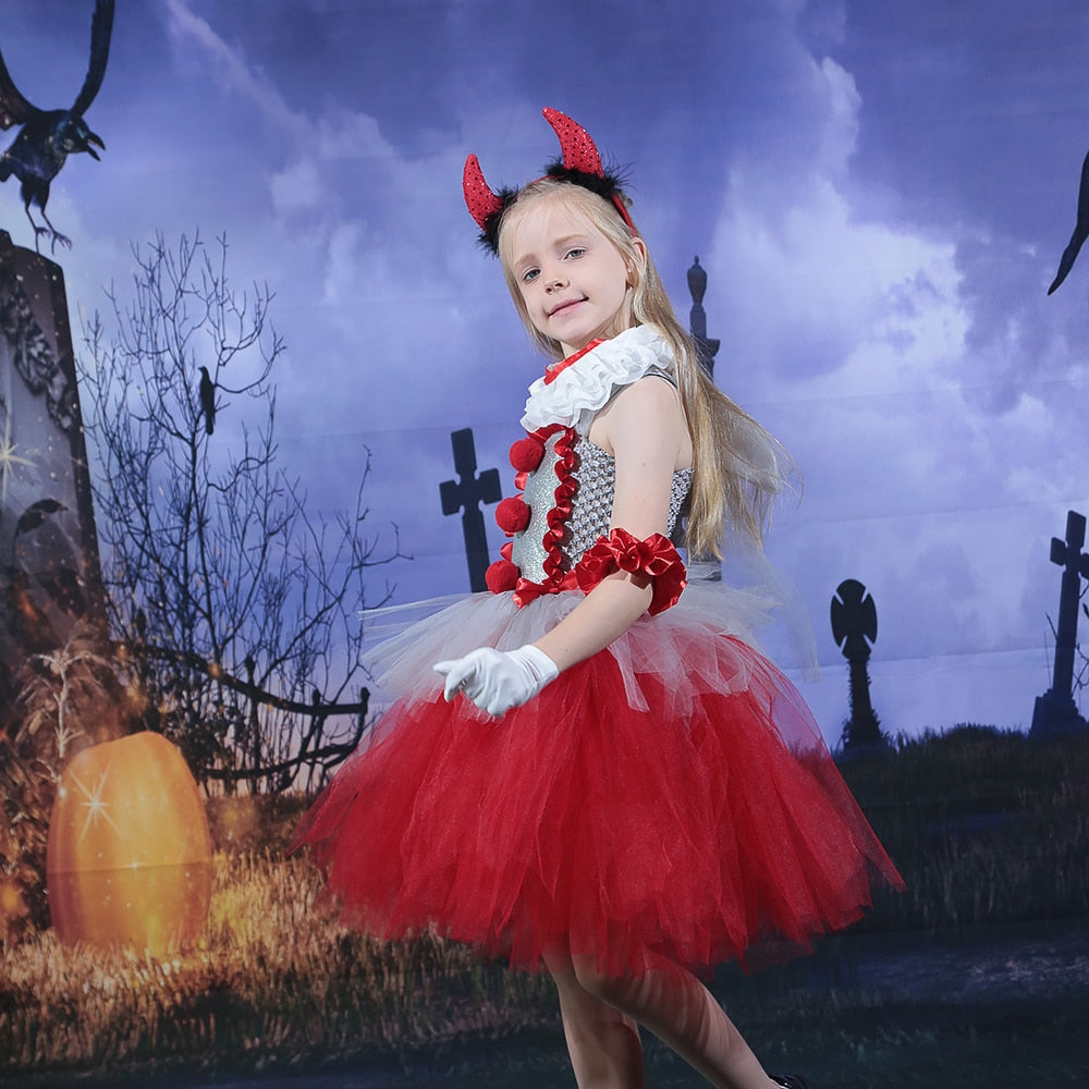 JazzHer Halloween Awakecrm Joker Pennywise Tutu Dress For Girls Halloween Costume Kids Cosplay Clown Costume Children Fancy Dresses Girls Party Outfit