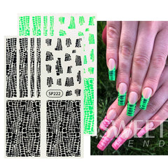 JazzHer Iridescent Neon Snake Skin Nail Art Sticker Black Green Adhesive Decals Sexy Animal Fur Sweater DIY Winter Decoration Wraps LYSP