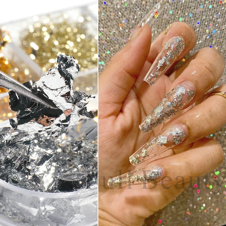 JazzHer Aluminum Leaf Nail Art Sequin Gold Silver Flakes Irregular Foil Sticker Wire Decor Paillettes Bonzer Sparkle Accessory LY1909-04