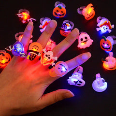 JazzHer LED Light Halloween Ring Glowing Pumpkin Ghost Skull Rings Halloween Christmas Party Decoration for Home Santa Snowman Kids Gift