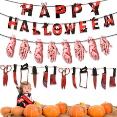 JazzHer Halloween Banner,Horror Bloody Knife Banner,Letter Banner,Halloween Party Decorations,Horror Photo Props Garland