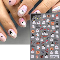 JazzHer 3D Halloween Ghost Skull Nail Art Stickers Cute Pumpkin Spider Web Design Adhesive Cartoon Nail Decals Sliders Decor Manicure