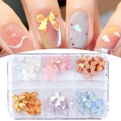 JazzHer 6 Grids Ribbon Bow Nails Decoration Parts 3D Acrylic Gems Stone DIY Holographic Rhinestones Luxury Jewelry Accessories Charms