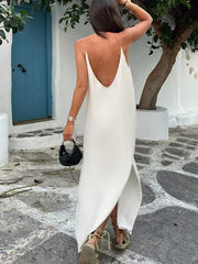 JazzHer Summer Women Backless Sling Dress Sexy Loose V Neck Sleeveless Split Maxi Dresses 2024 New Female Beach Vacation Party Robes