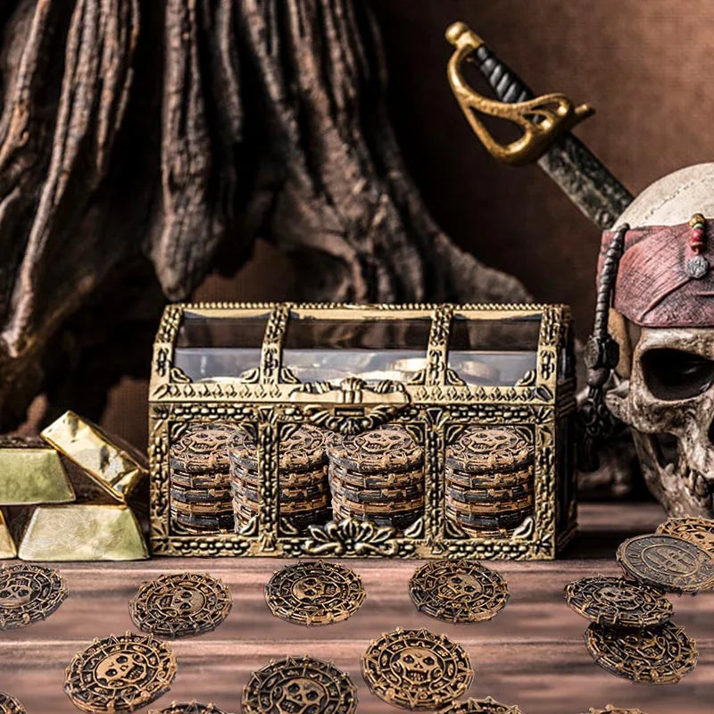 JazzHer 10-50Pcs Pirate Coins 3.8cm Plastic Metal Gold Coin Kids Birthday Party Treasure Chest Decoration Halloween Children's Toys