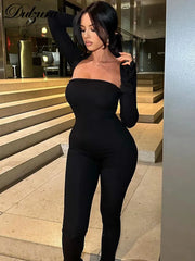 JazzHer Matching Suit Ribbed Crop Top Off Shoulder Jumpsuit Sexy Solid Pure 2024 Autumn Winter Women Outfit Clubwear Co Ords Set