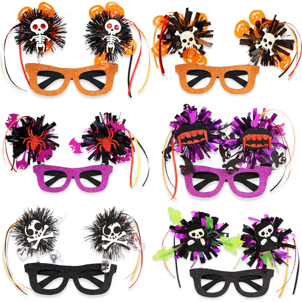 JazzHer New Halloween Glasses, Colorful Striped Bobo Ball Glasses, Halloween Theme Party Decorations, Fluffy Ball Glasses Frames.