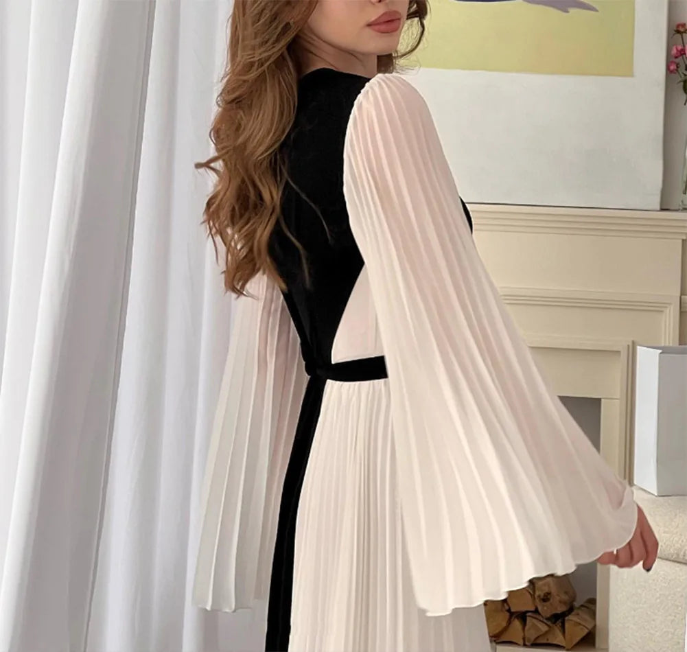 JazzHer Maxi Dress Women Party Folds Vestidos Round Collar Full Sleeve Tight Waist Elegant 2024 Autumn Female Temperament Long Dresses