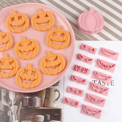 JazzHer 13Pcs DIY Pumpkin Face Halloween Cookie Cutter Set Biscuit Mold Fondant Embosser Stamps Halloween Party Cake Decorating Tools