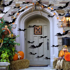 JazzHer 12-120Pcs 3D Black Bat Wall Stickers For Halloween Party Home Indoor Yard Decoration Scary Props Kids Room DIY Wall Decals