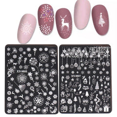 JazzHer 1 PC Nail Stamping Plates Christmas French Line Steel Printing Stencil  Snowflakes Nail Stamp Templates Nail Art Manicure Tools