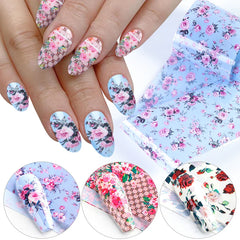 JazzHer Rose Flower Design Nail Foils Set Valentines Floral Starry Nail Stickers Paper Slider Adhesive Decoration Manicure Polish LY3108