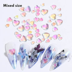 JazzHer Cute Heart Crystal Nail Art Decoration Aurora Peach Love Jewelry Mixed Size Flatback Stone DIY Symphony Accessories Parts LY2024