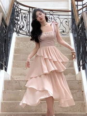 JazzHer 2024 Summer Spaghetti Strap Ruffle Dress For Women French Elegant Prom Evening Party Dresses Female Fashion Sexy Clothing