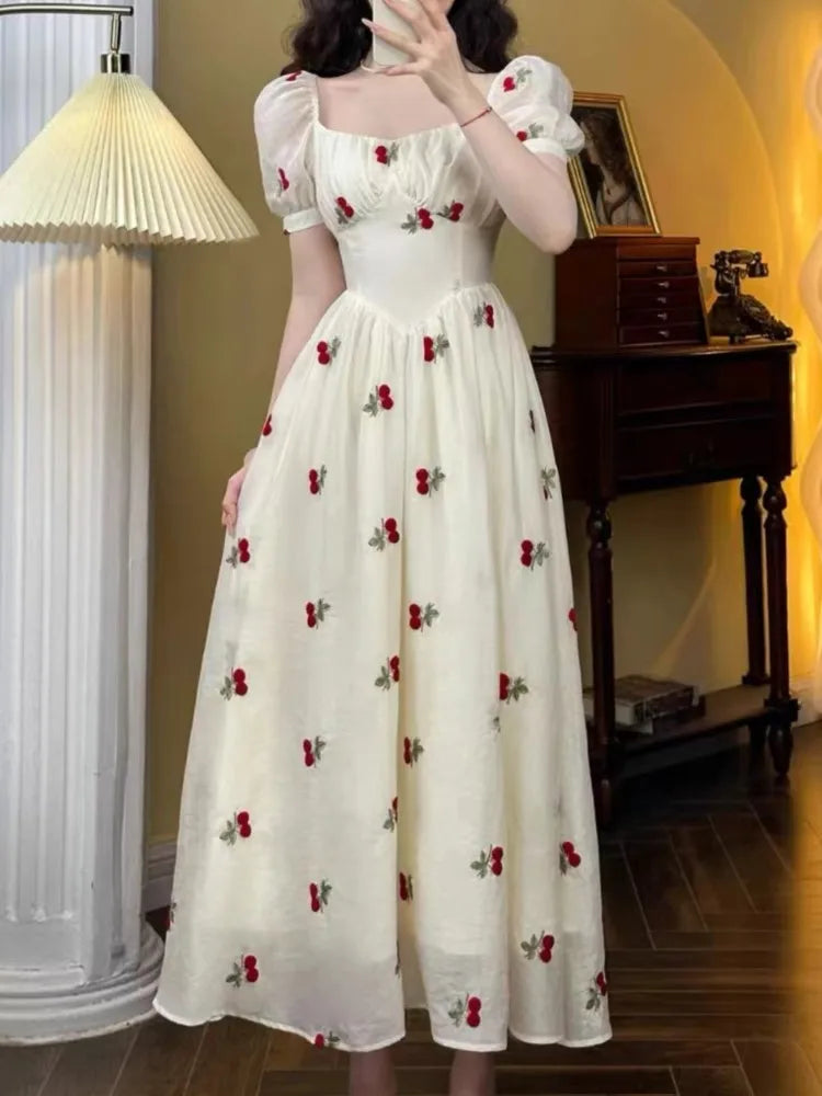 JazzHer Summer Women Fashion New Elegant Floral Midi Dress Vintage Casual Chic A-Line Party Birthday Clothes Female Prom Robe Vestidos