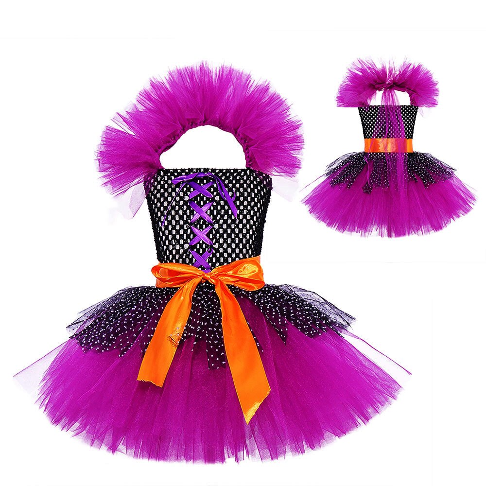 JazzHer Halloween Awakecrm Purple Witch Girls Halloween Costume Tutu Dress Kids Cosplay Costume Party Dresses Tulle Dress Children Clothing For Carnival