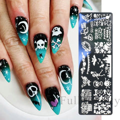 JazzHer Cartoon Halloween Nail Art Stamping Plates Anime Skull Ghost Pumpkin Image Festival Design DIY Polish Stencil Templates LYSUH1-6