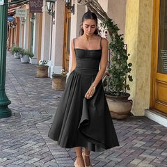 JazzHer Sexy Solid Pleated Suspenders Dress Women Elegant Slim Backless Chest Wrapped Midi Dresses 2024 Summer Lady Holiday Party Robes