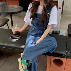 JazzHer Jeans Denim Women Overalls Wide Leg Pants Jumpsuits Ankle Length Pockets Basics Loose Fit Mid Waist Washing Bodysuit 2024