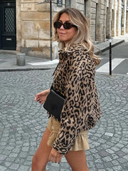 JazzHer Leopard Print Casual Single Breasted Women's Woolen Coat Elegant Collar Long Sleeved Short Jacket New High Street Woman Clothing