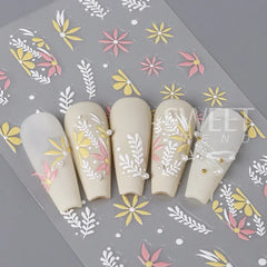 JazzHer 5D Embossed Flower Nail Stickers Colorful Simple DIY Wildflower Daisy Geometric Lines Gel Polish Decals Wedding Engraved Slider