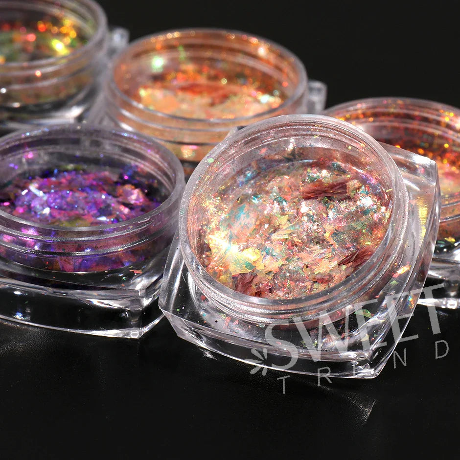 JazzHer 6Box Flashy Aurora Opal Flakes For Nails Holographic Fire Cloud Brocade Powder Sequins Crystal Paillettes Manicure Decor LYYFH-A