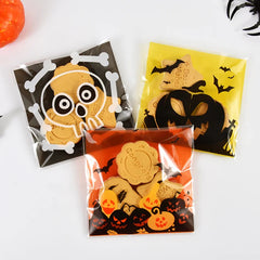 JazzHer 100pcs Halloween Candy Bag Ghost Pumpkin Plastic Cookie Gift Packaging Bags Happy Halloween Party Decoration Kids Trick or Treat