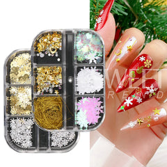 JazzHer Xmas Metallic Nail Art Sequins Gold Snowflakes Star Moon Shape Rivet Mixed Christmas Decoration DIY Charms Accessory Parts LYS14