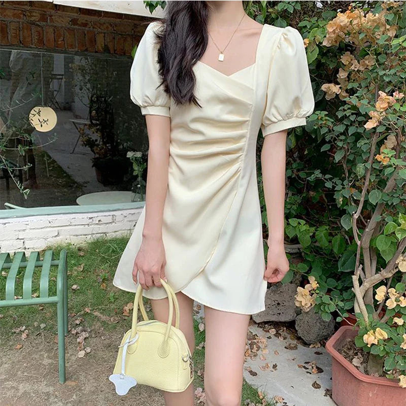 JazzHer French Style Fashion Irregular Women Dress for Tighten The Waist 2024 New Spring Summer Dress Women Kawaii Fairy Slim Fit Dress